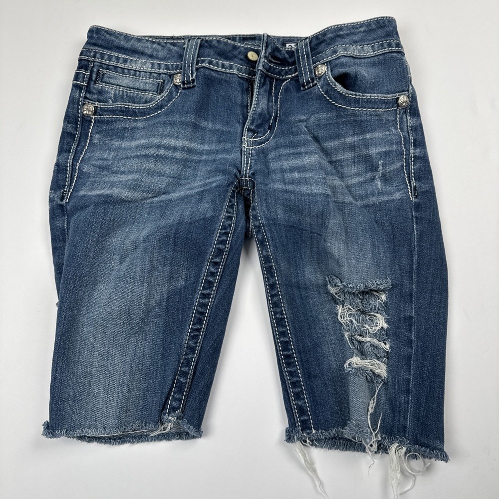 Miss Me Bootcut Denim Shorts Distressed Butterfly Embroidery JP5088-2 Size 27